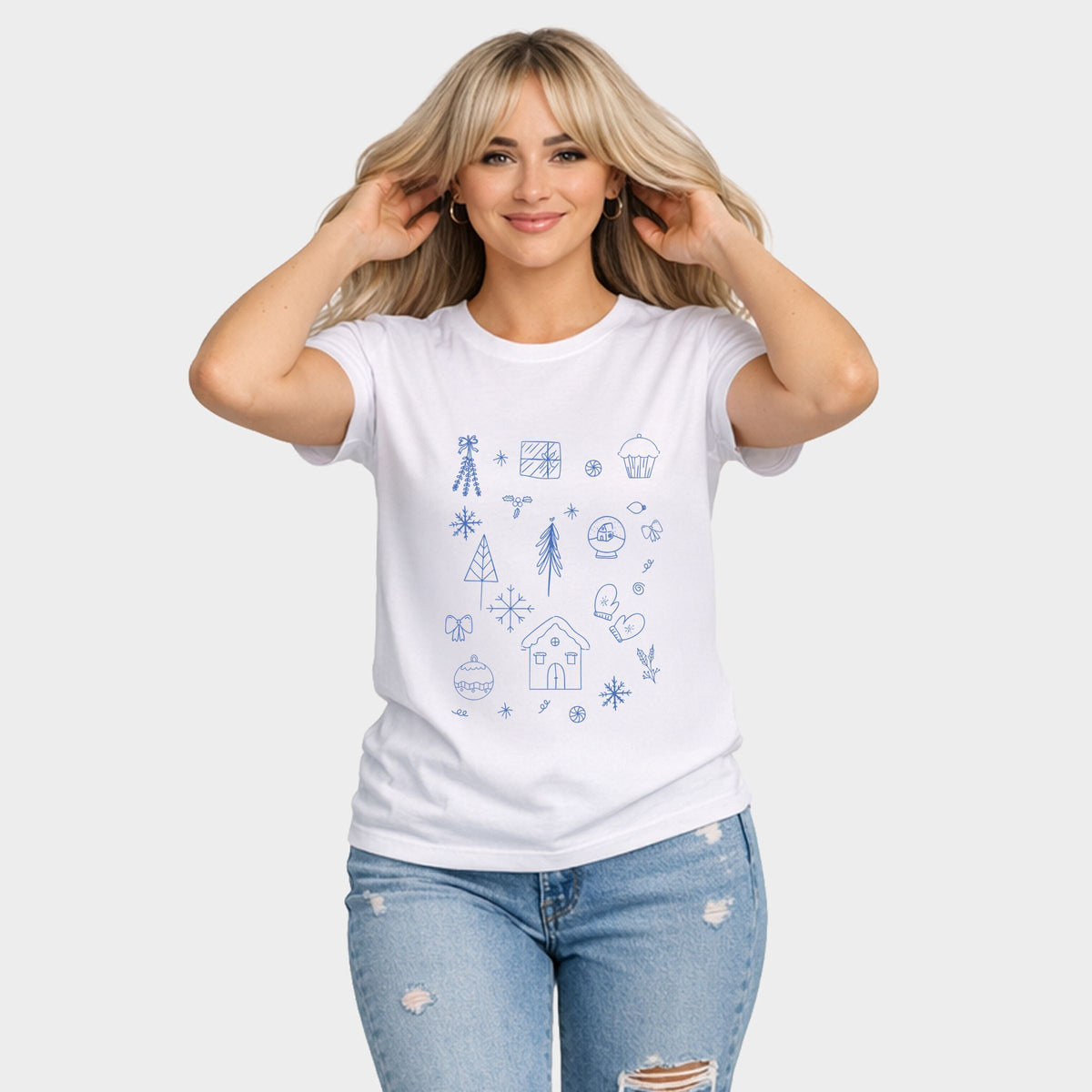 Christmas Blue Sketches - Women's Short Sleeve Graphic T-Shirt