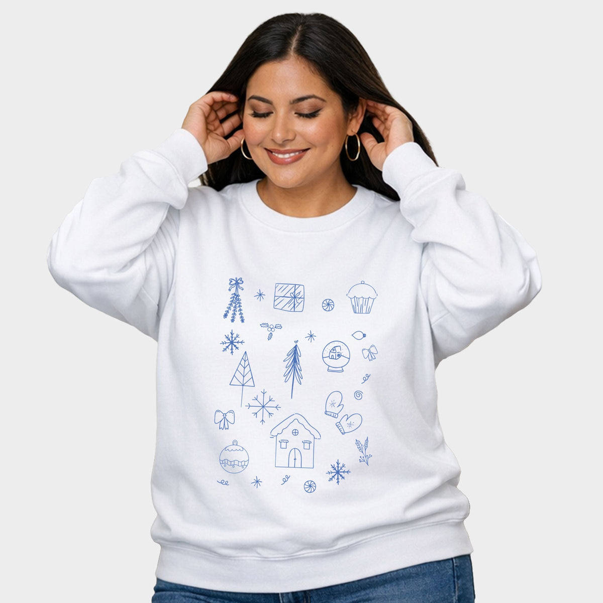 Christmas Blue Sketches - Women's Plus Sized Graphic Sweatshirt