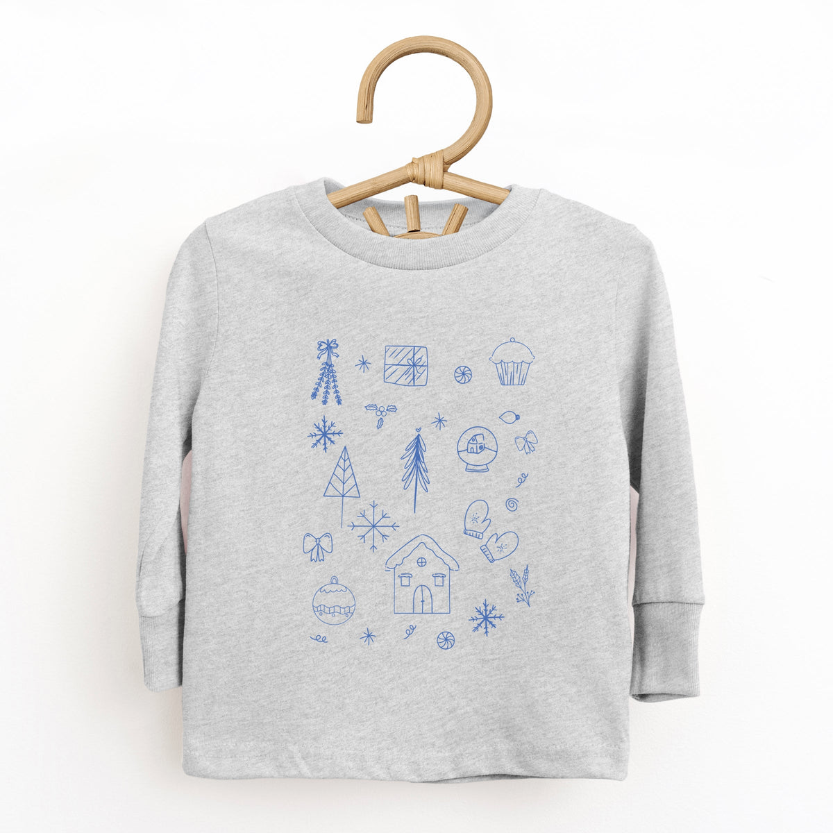 Christmas Blue Sketches - Toddler Long Sleeve Graphic Tee
