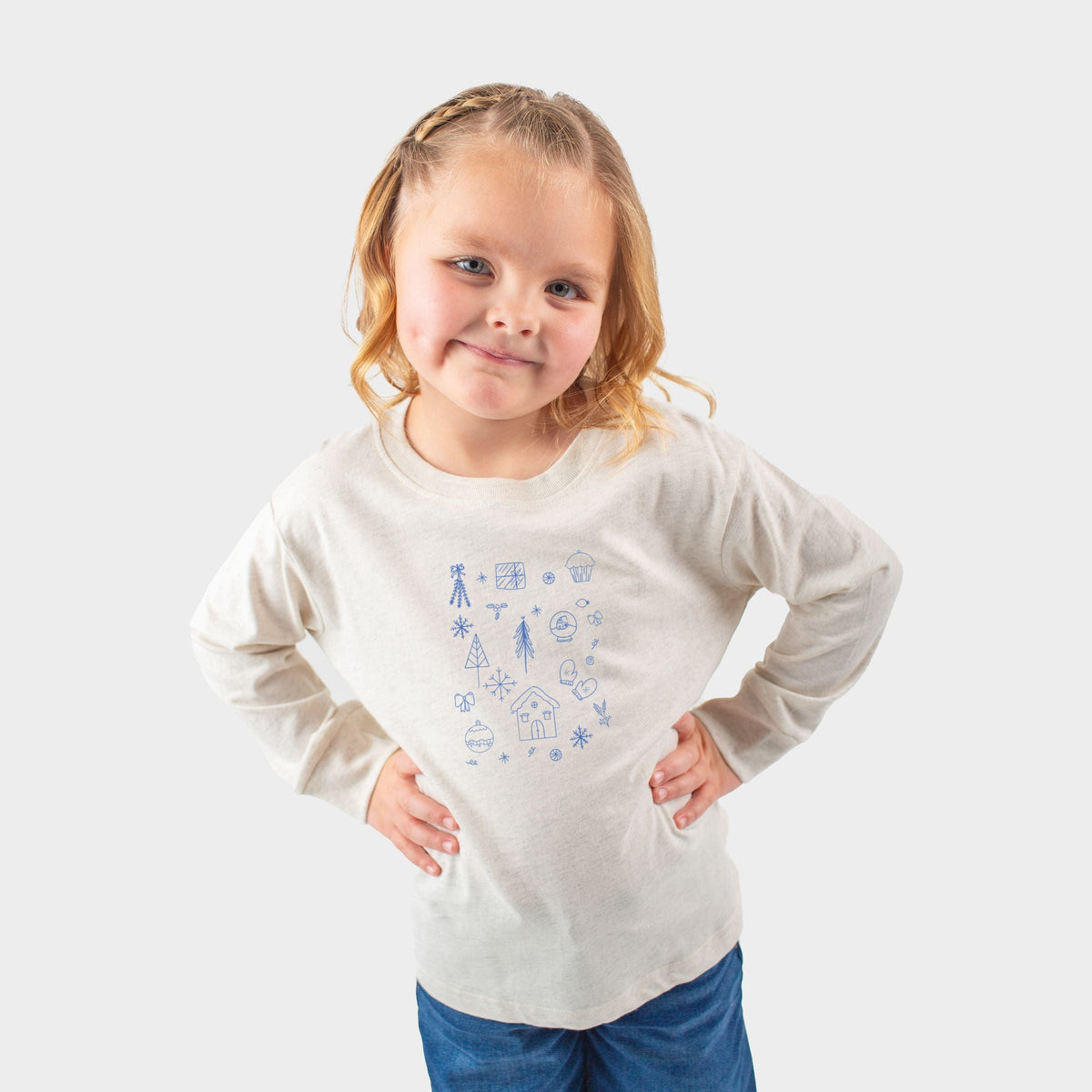 Christmas Blue Sketches - Toddler Long Sleeve Graphic Tee