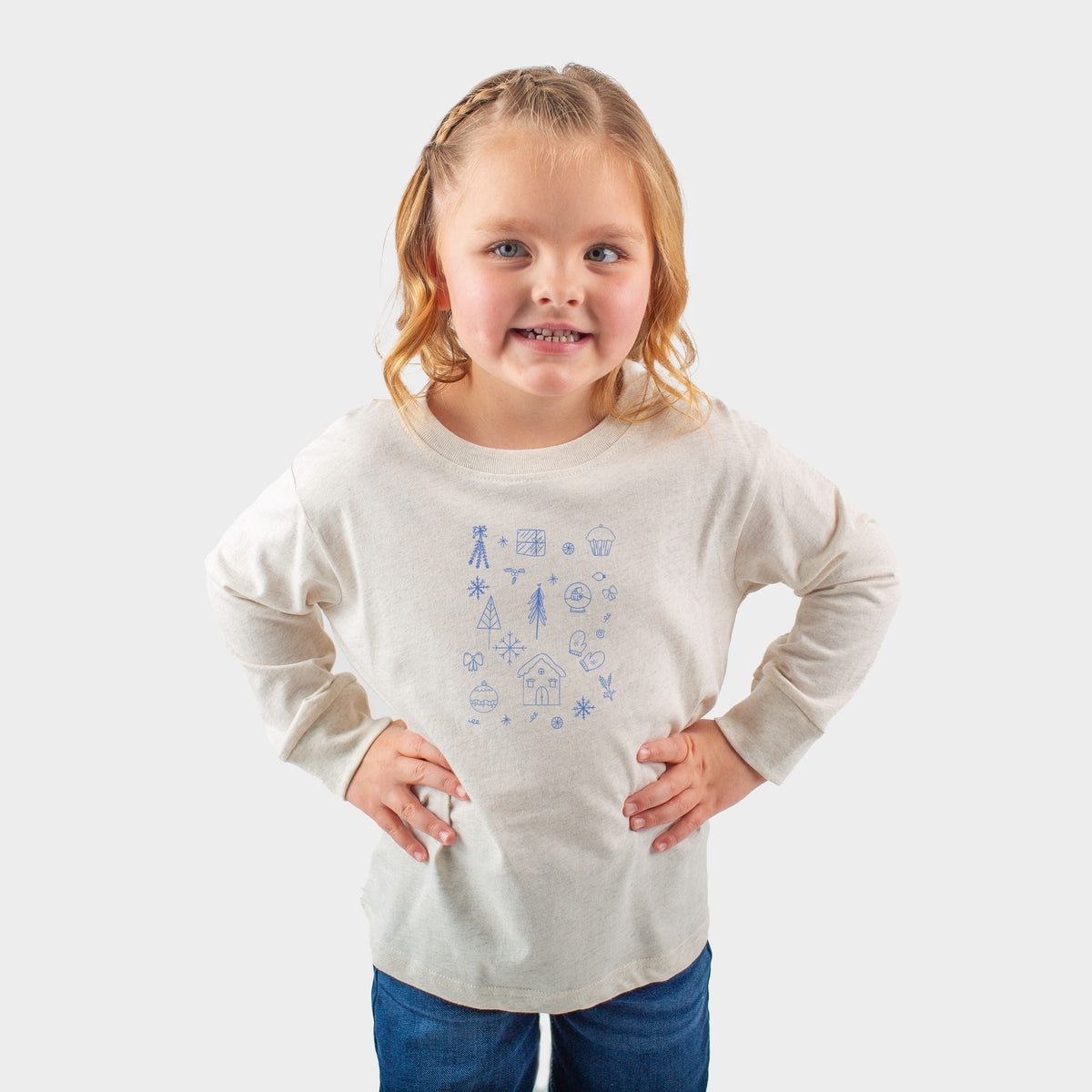 Christmas Blue Sketches - Toddler Long Sleeve Graphic Tee