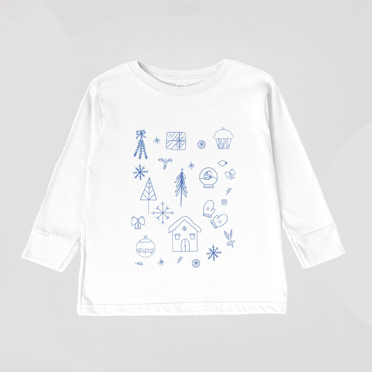 Christmas Blue Sketches - Toddler Long Sleeve Graphic Tee