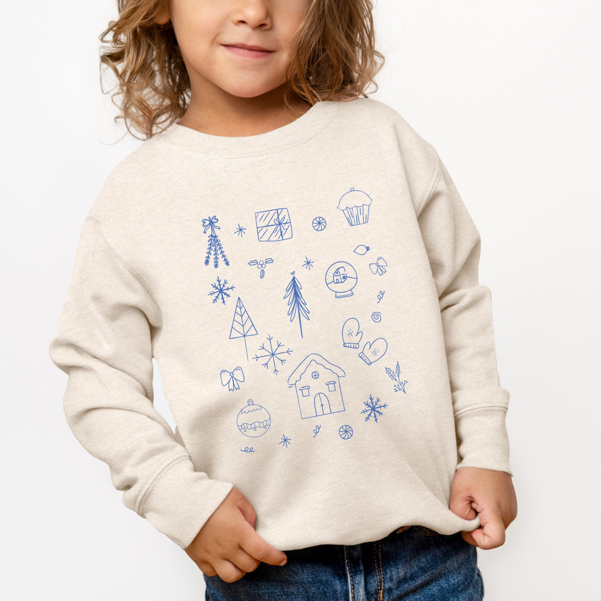Christmas Blue Sketches - Toddler Graphic Sweatshirt
