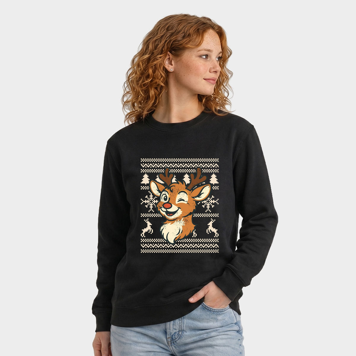 Ugly Sweater Reindeer - Women's Graphic Sweatshirt