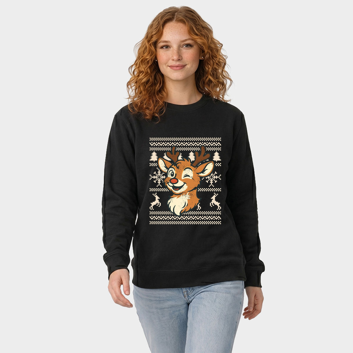 Ugly Sweater Reindeer - Women's Graphic Sweatshirt