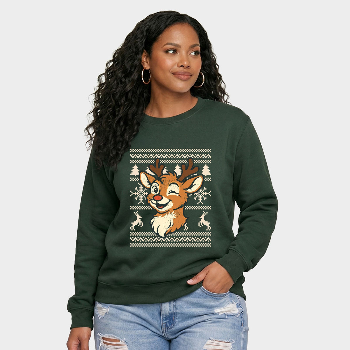 Ugly Sweater Reindeer - Women's Graphic Sweatshirt