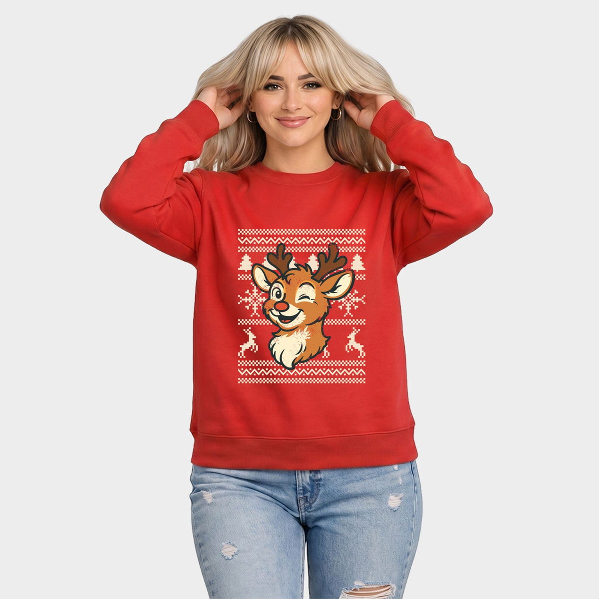 Ugly Sweater Reindeer - Women's Graphic Sweatshirt