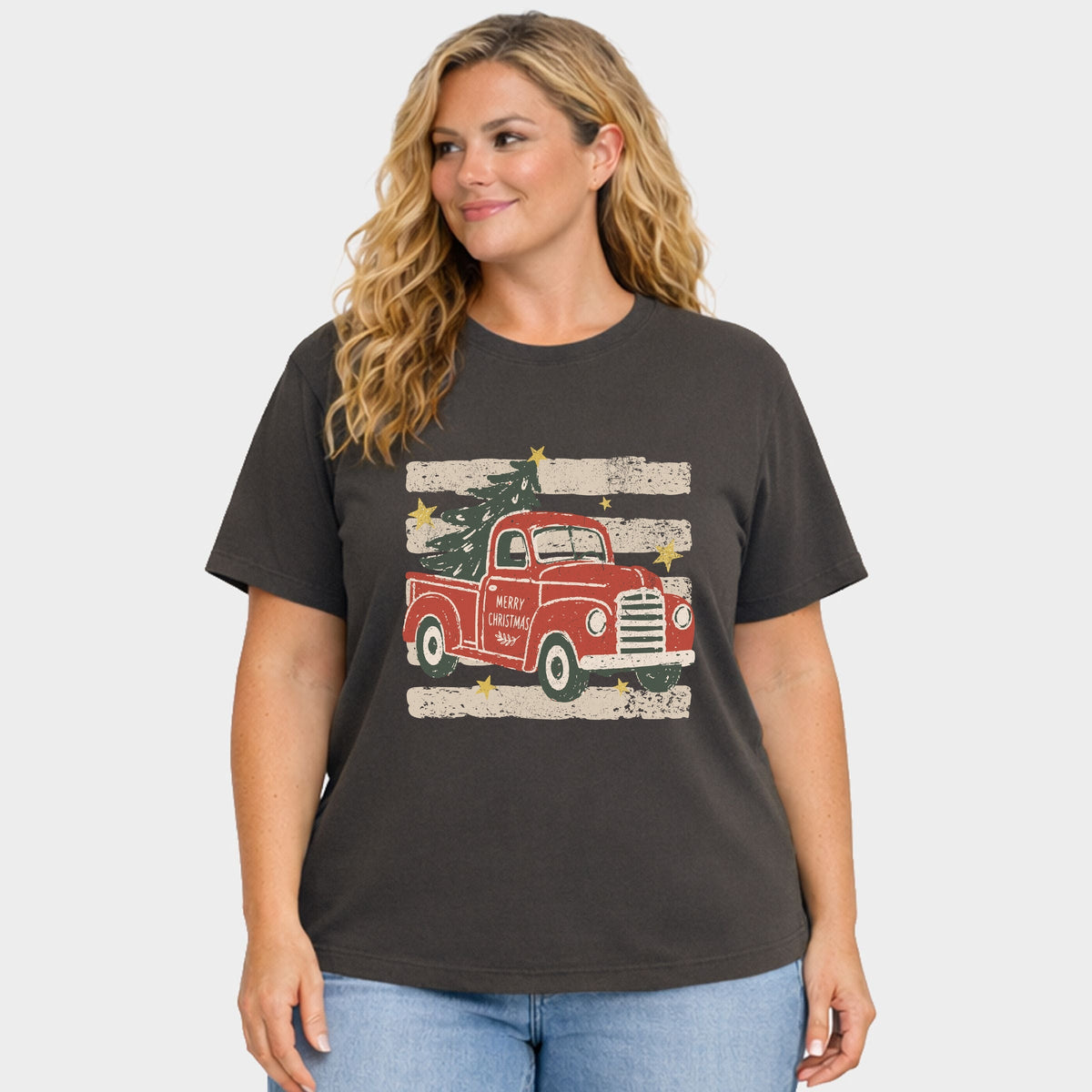 Red Truck Stripes - Women's Plus Garment Dyed Tee
