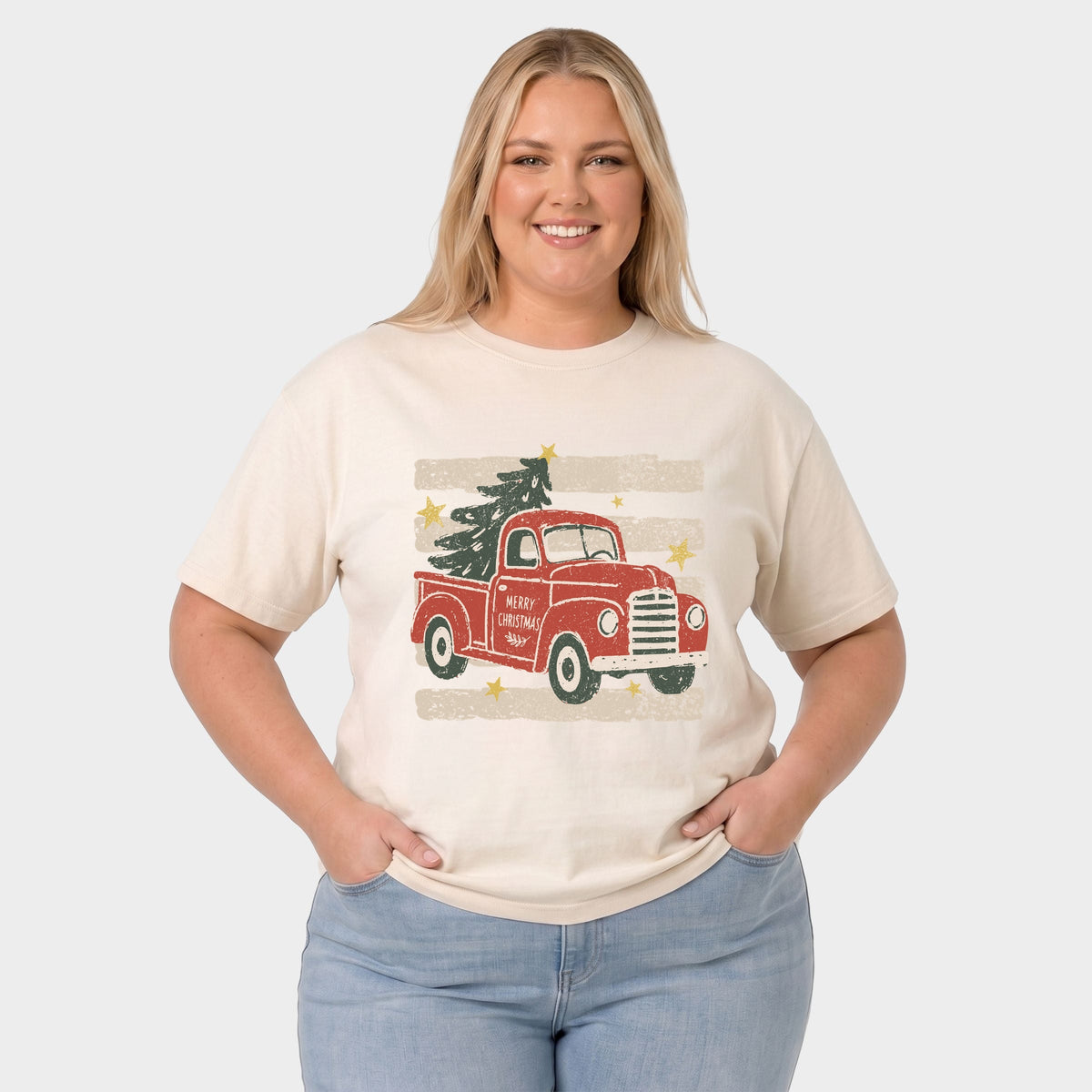 Red Truck Stripes - Women's Plus Garment Dyed Tee