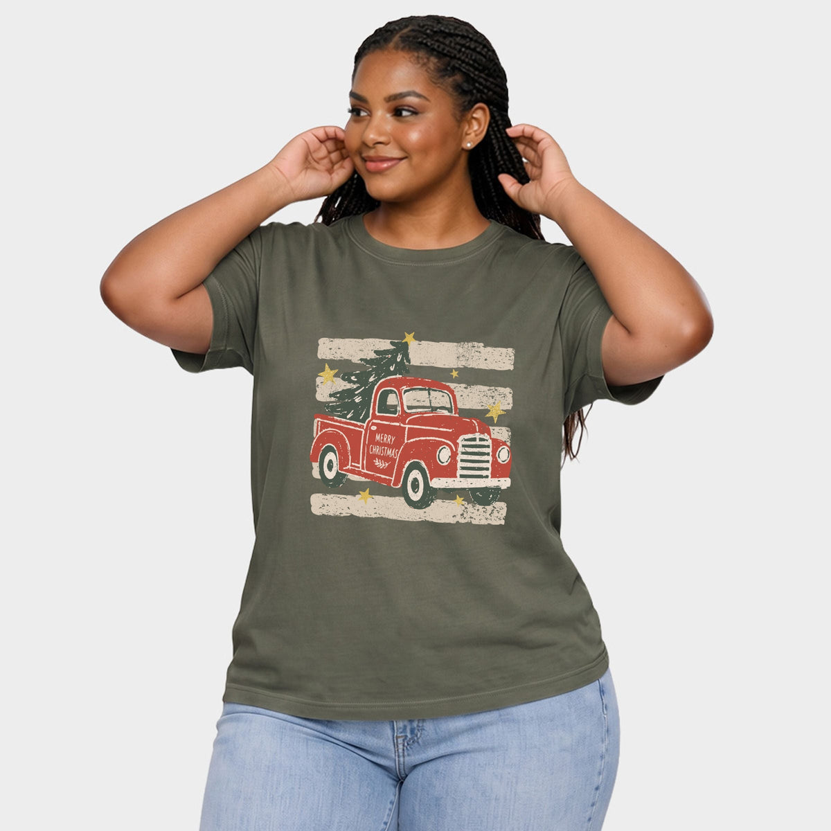 Red Truck Stripes - Women's Plus Garment Dyed Tee
