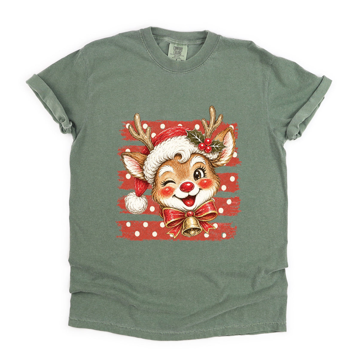 Reindeer Stripes and Polka Dots - Women's Garment Dyed Graphic T-Shirt