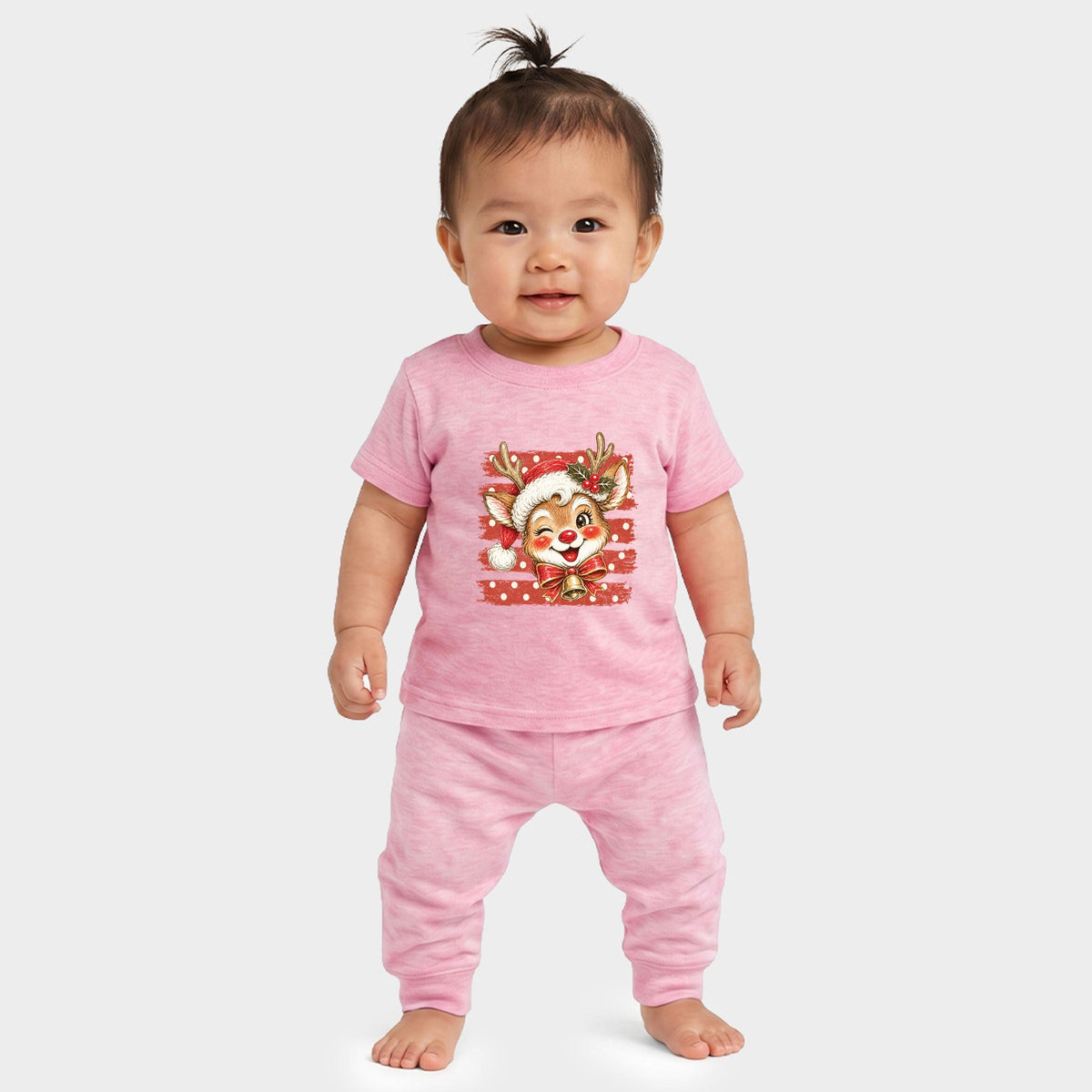 Reindeer Stripes and Polka Dots - Infant Jogger Pant Crew Set