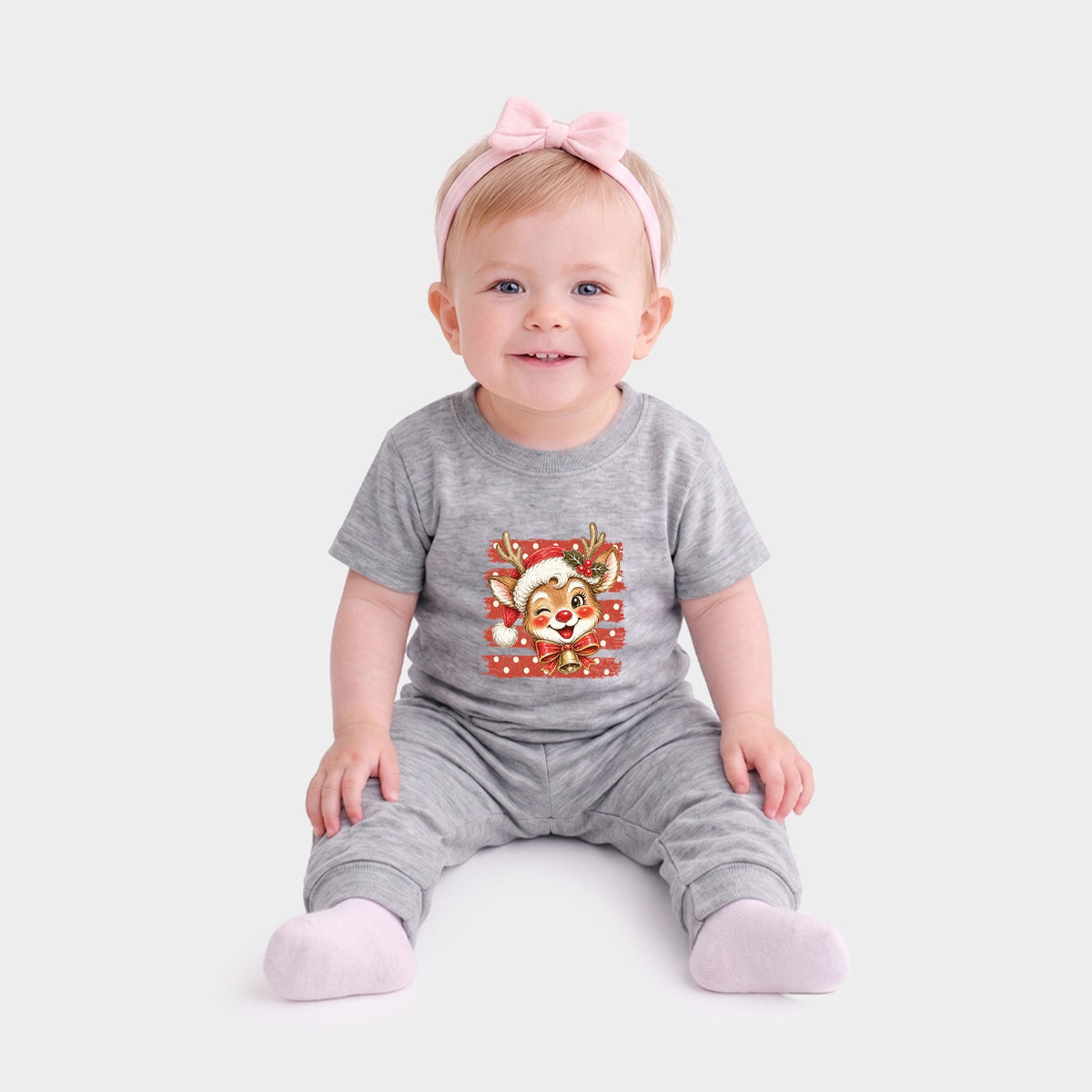 Reindeer Stripes and Polka Dots - Infant Jogger Pant Crew Set