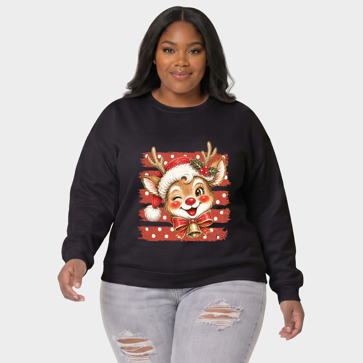 Reindeer Stripes and Polka Dots - Women's Plus Sweatshirt