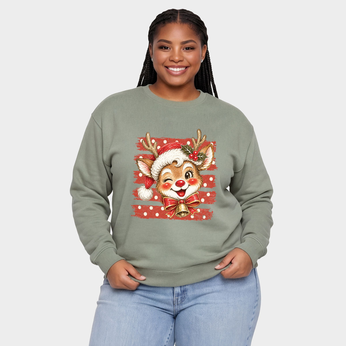 Reindeer Stripes and Polka Dots - Women's Plus Sweatshirt
