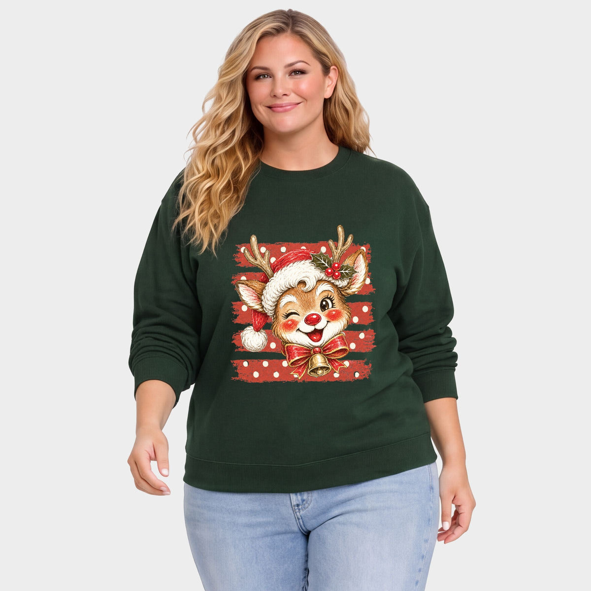 Reindeer Stripes and Polka Dots - Women's Plus Sweatshirt