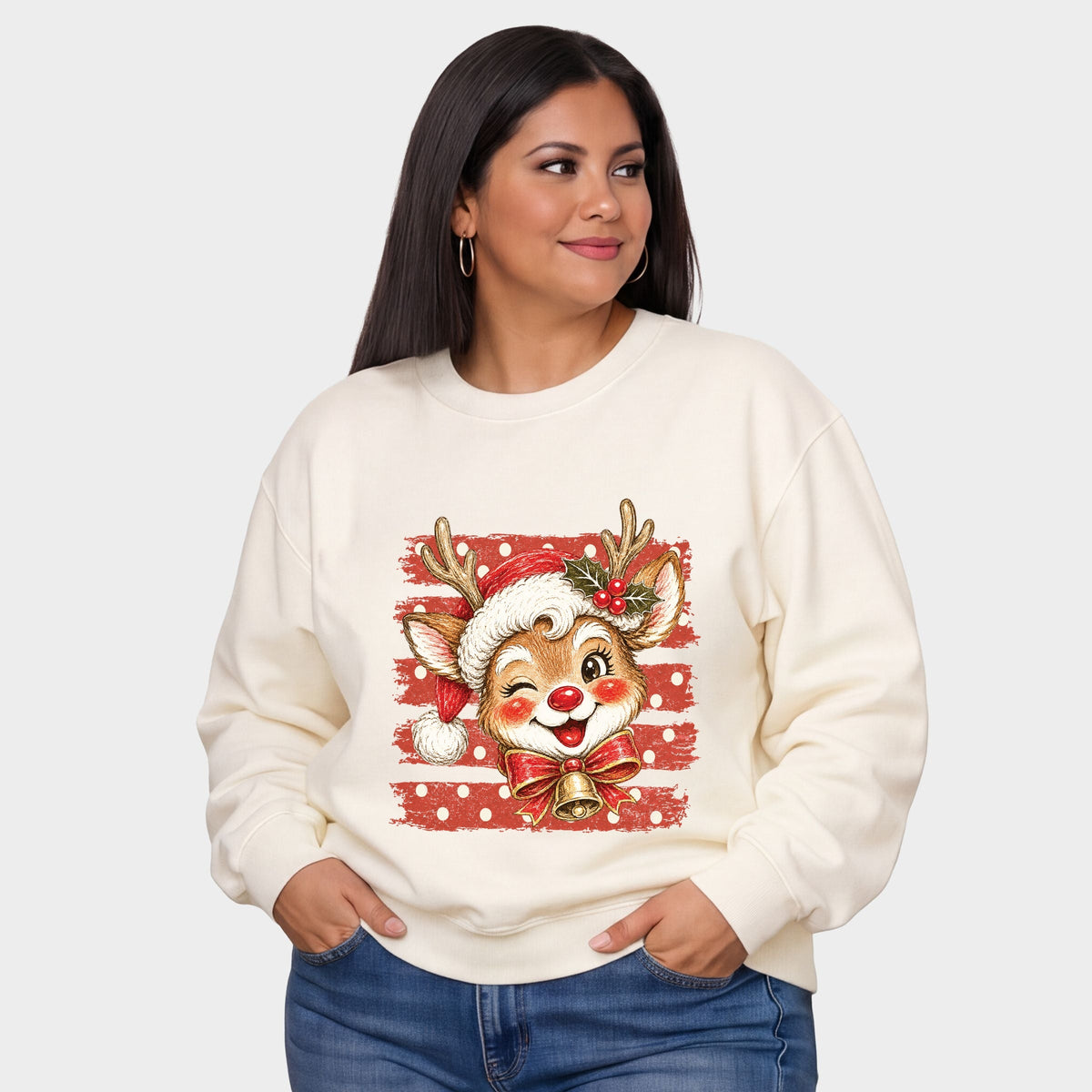 Reindeer Stripes and Polka Dots - Women's Plus Sweatshirt