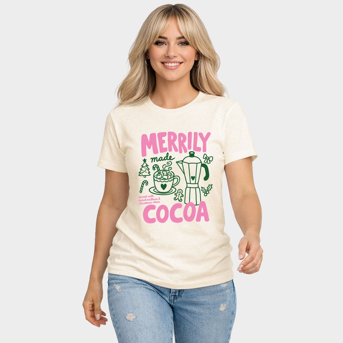 Merrily Made Cocoa Pink - Women's Short Sleeve Graphic T-Shirt
