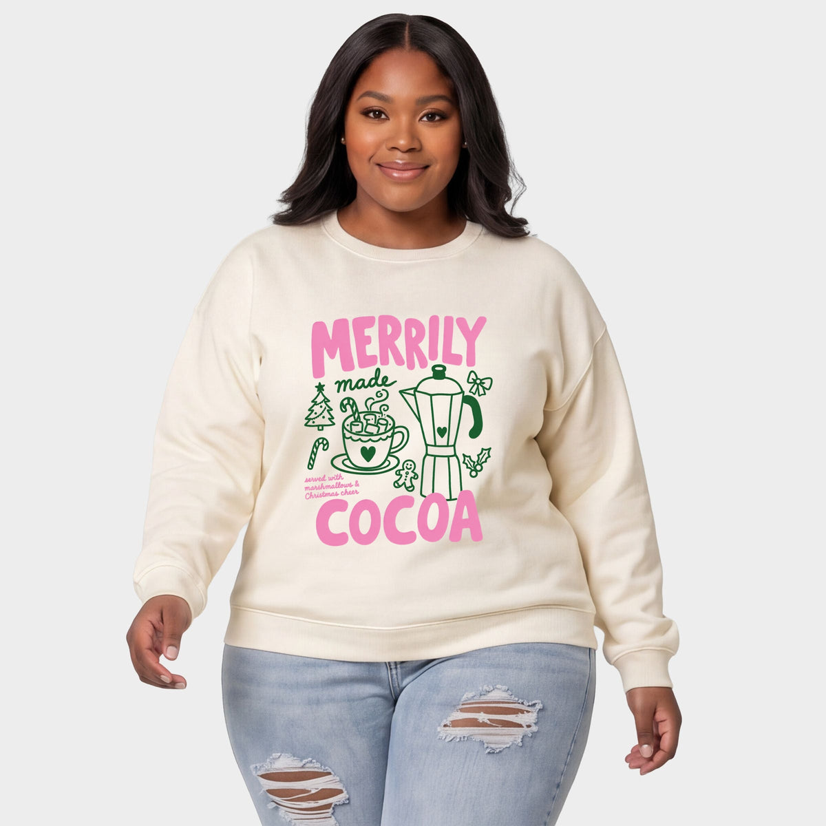 Merrily Made Cocoa Pink - Women's Plus Sweatshirt