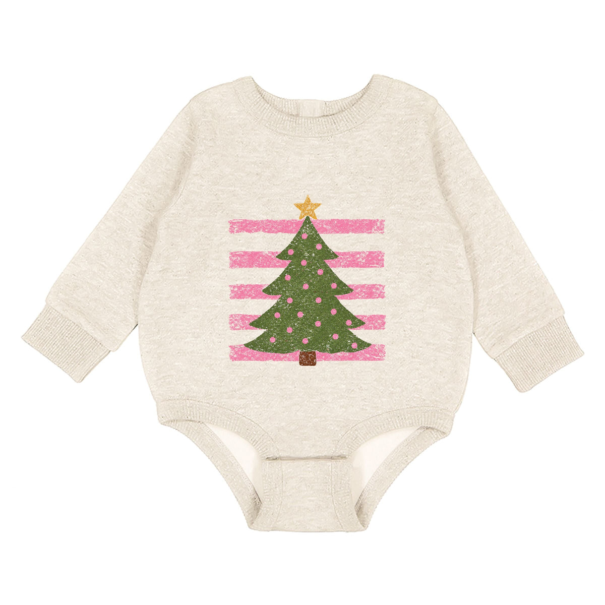 Christmas Tree Pink Stripes - Infant Fleece BodySuit