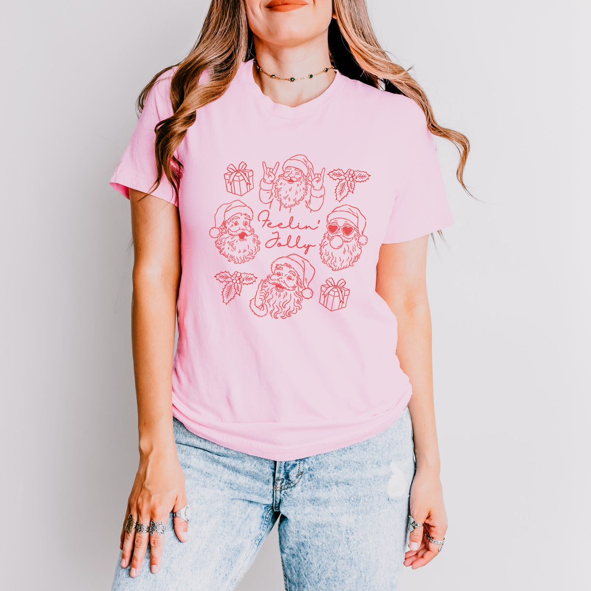 Feelin' Jolly Santa Outline - Women's Short Sleeve Graphic T-Shirt
