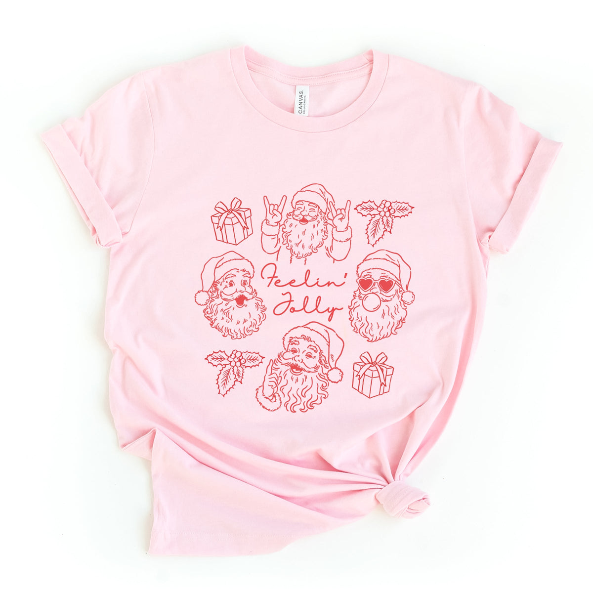 Feelin' Jolly Santa Outline - Women's Short Sleeve Graphic T-Shirt