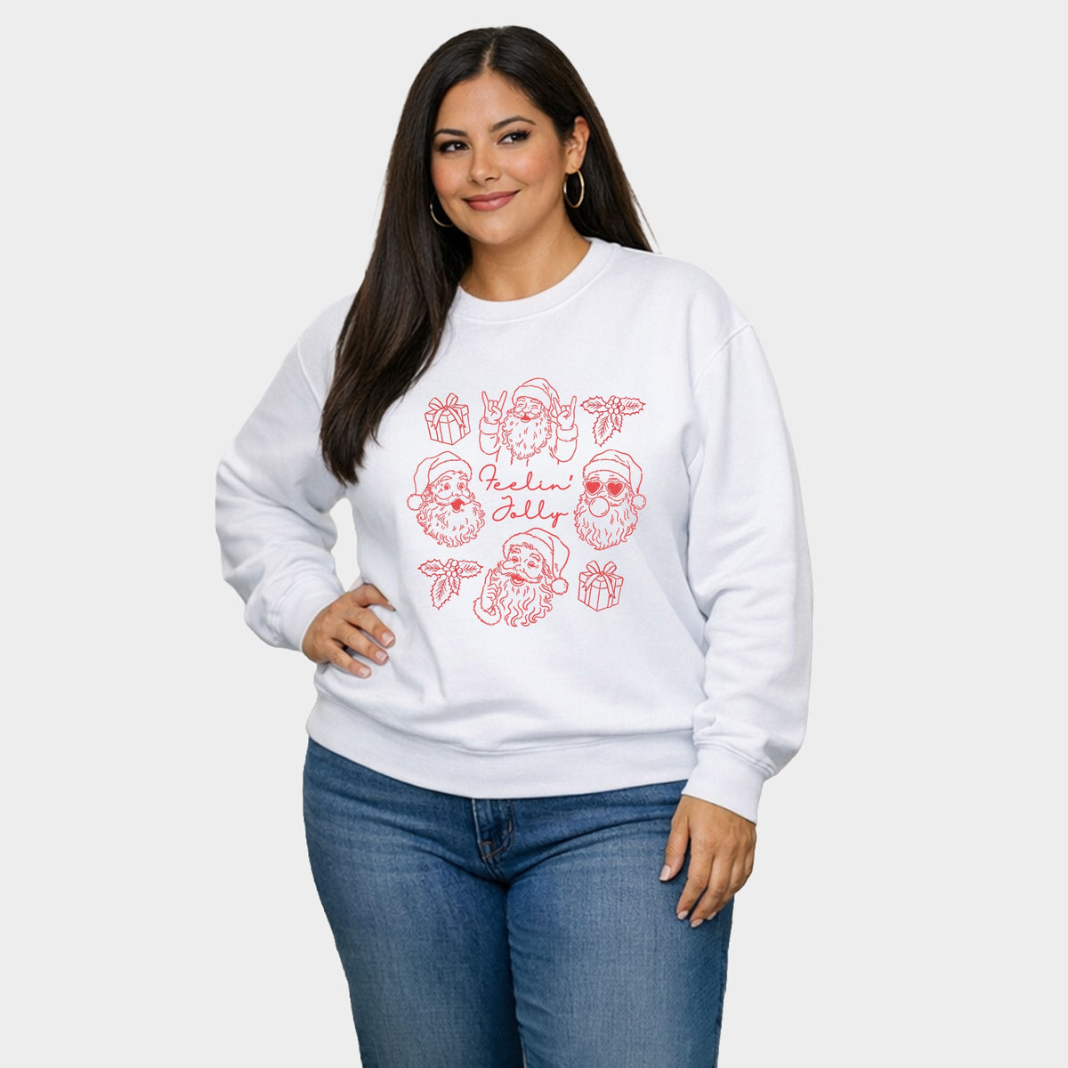 Feelin' Jolly Santa Outline - Women's Plus Sweatshirt