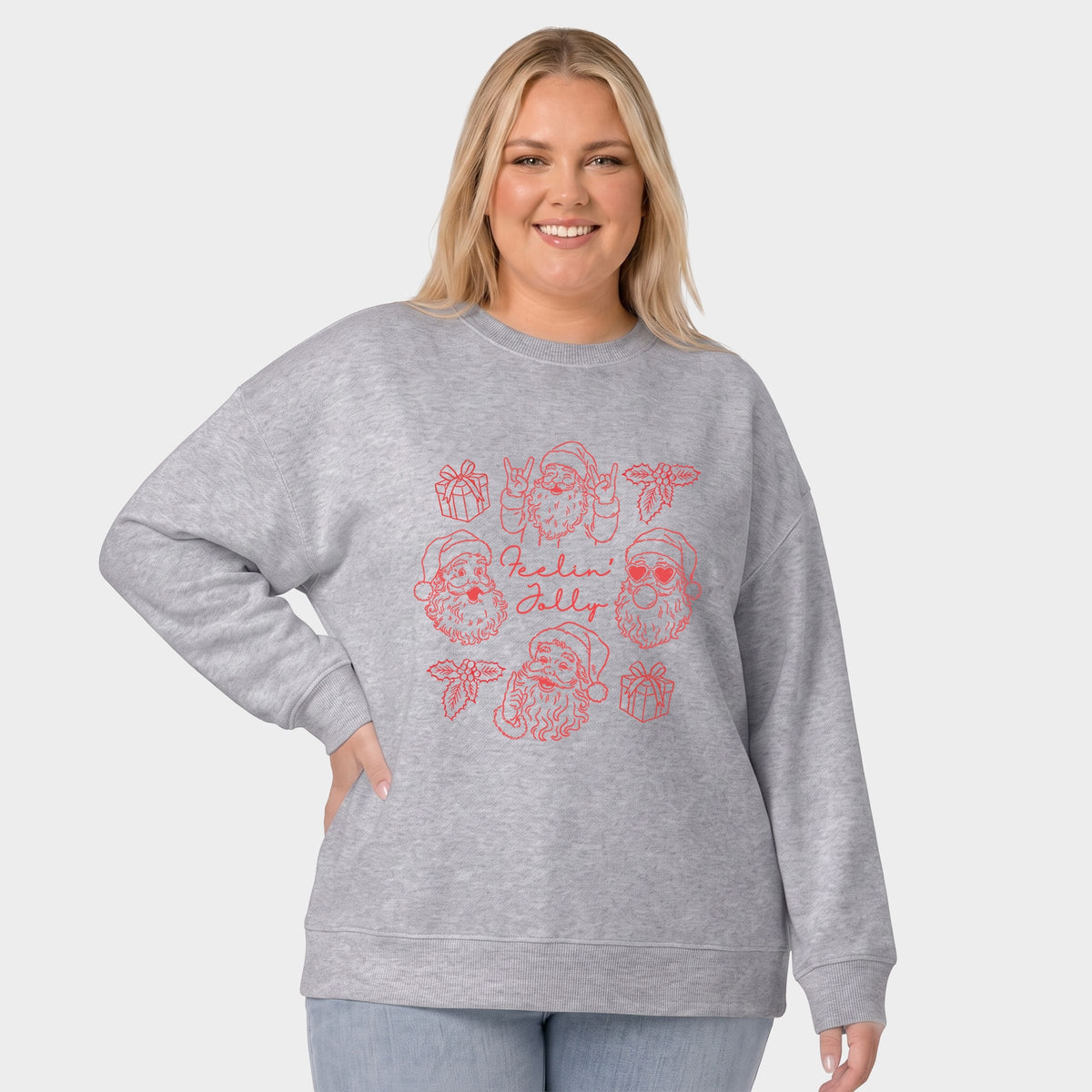 Feelin' Jolly Santa Outline - Women's Plus Sweatshirt
