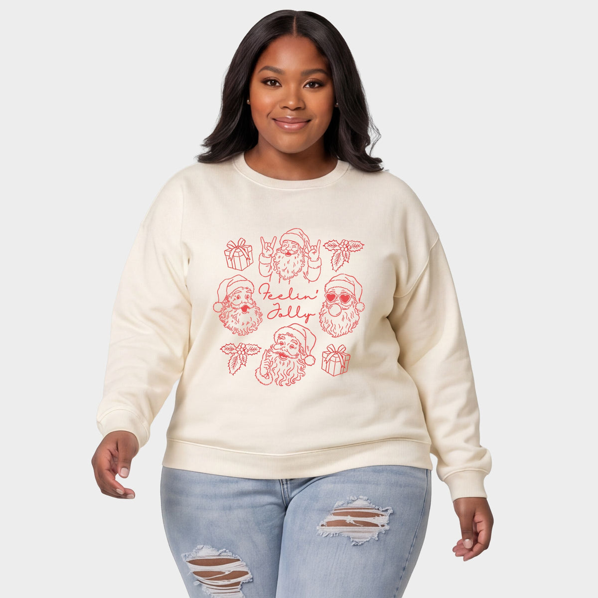 Feelin' Jolly Santa Outline - Women's Plus Sweatshirt