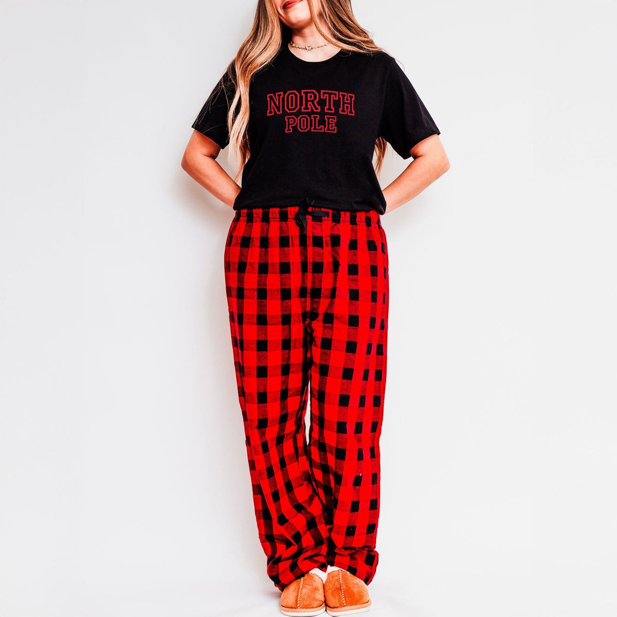 North Pole Varsity Outlines - Women's Plaid Pants and Tee Set