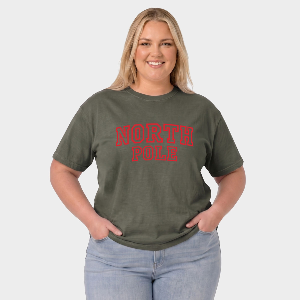North Pole Varsity Outlines - Women's Plus Garment Dyed Tee