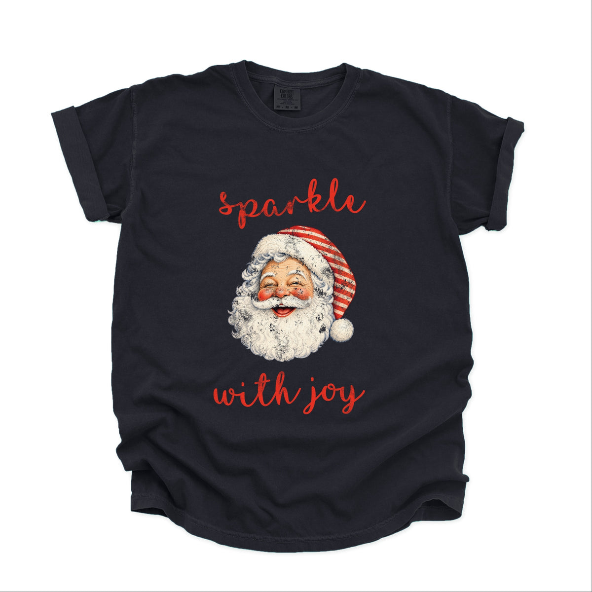 Sparkle With Joy Santa - Women's Garment Dyed Graphic T-Shirt