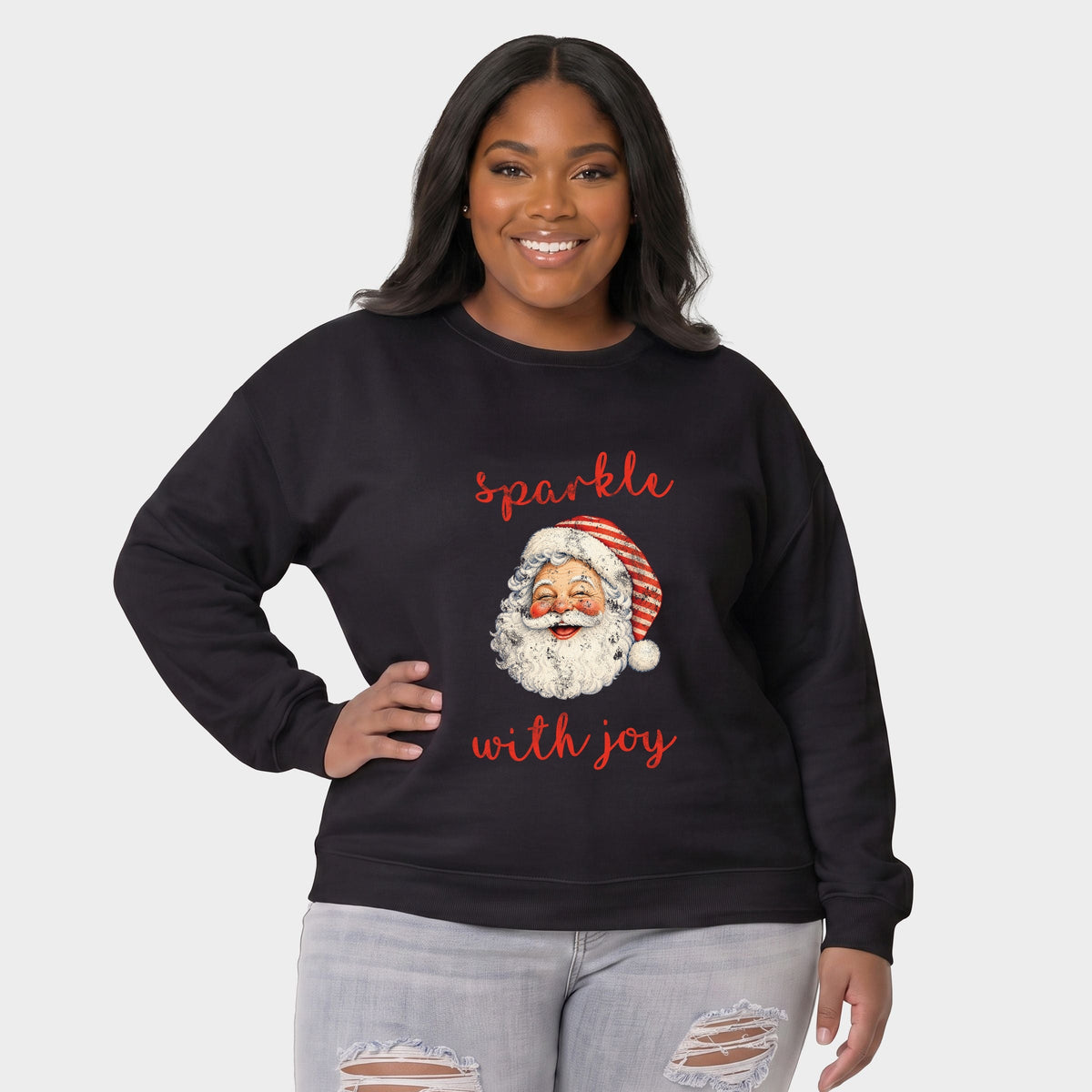 Sparkle With Joy Santa - Women's Plus Sweatshirt
