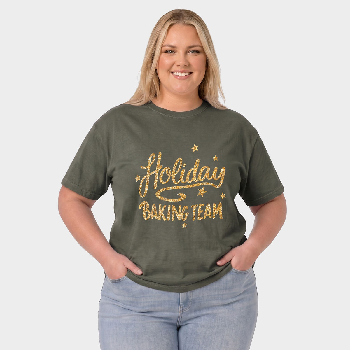 Holiday Baking Team Glitter - Women's Plus Garment Dyed Tee