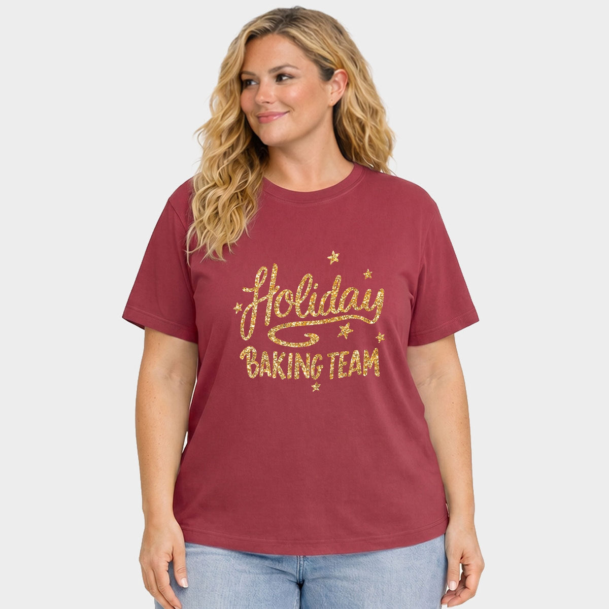 Holiday Baking Team Glitter - Women's Plus Garment Dyed Tee