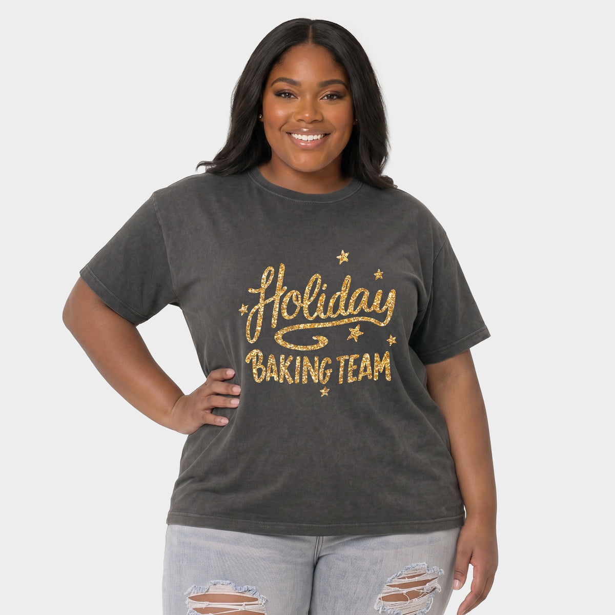Holiday Baking Team Glitter - Women's Plus Garment Dyed Tee