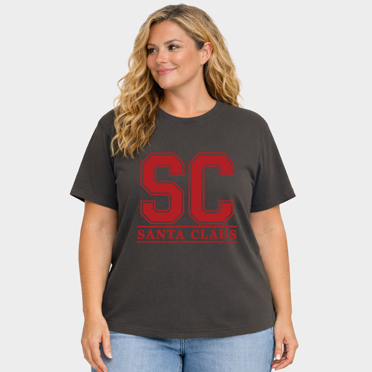 Santa Claus Initials - Women's Plus Garment Dyed Tee