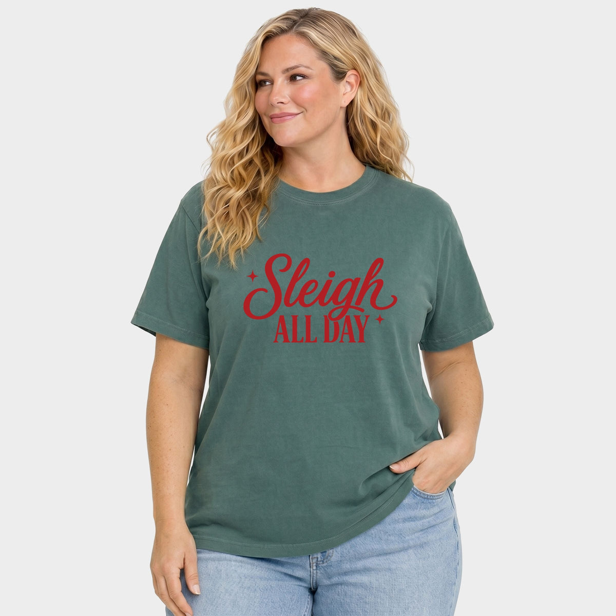 Sleigh All Day Stars - Women's Plus Garment Dyed Tee