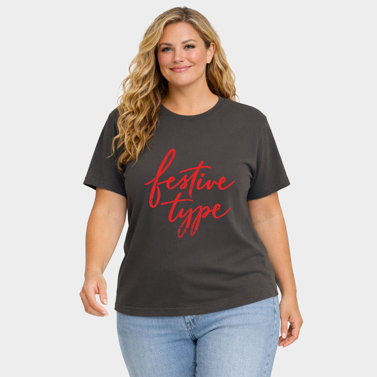 Festive Type Cursive - Women's Plus Garment Dyed Tee