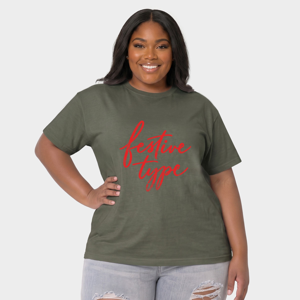 Festive Type Cursive - Women's Plus Garment Dyed Tee