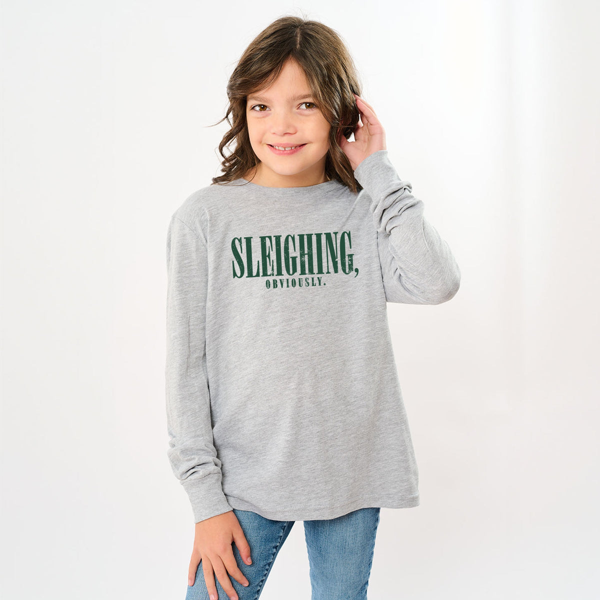 Sleighing, Obviously - Youth Long Sleeve Graphic T-Shirt