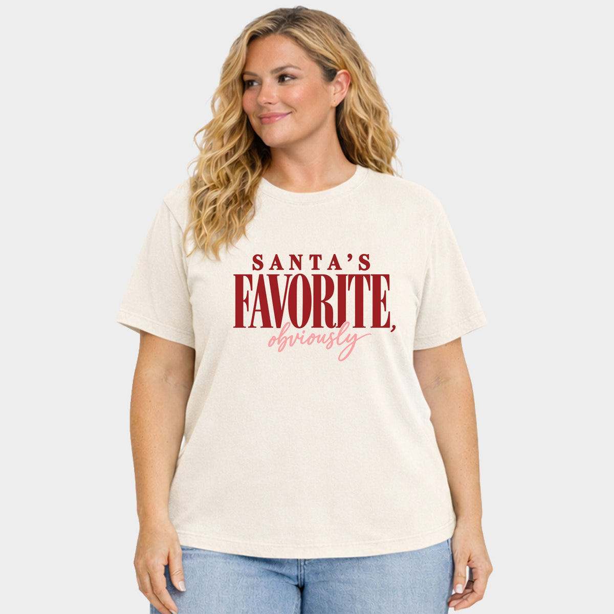 Santa's Favorite, Obviously - Women's Plus Garment Dyed Tee