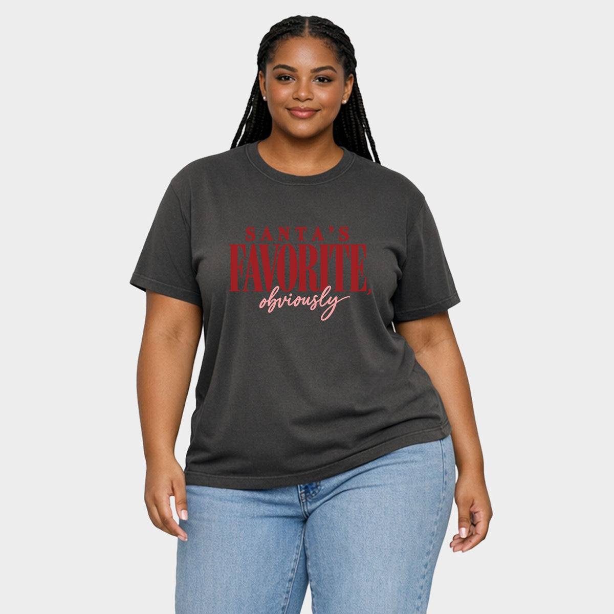 Santa's Favorite, Obviously - Women's Plus Garment Dyed Tee