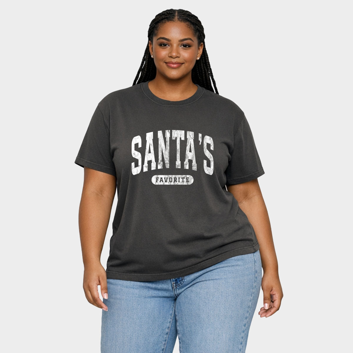 Santa's Favorite Arched Bold - Women's Plus Garment Dyed Tee