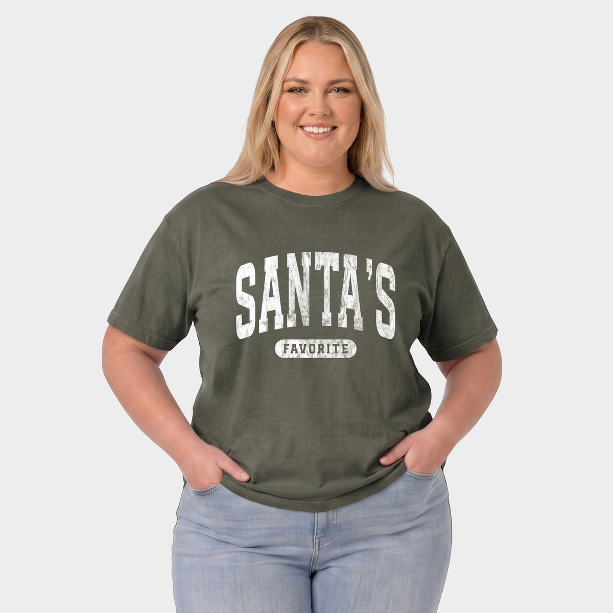 Santa's Favorite Arched Bold - Women's Plus Garment Dyed Tee