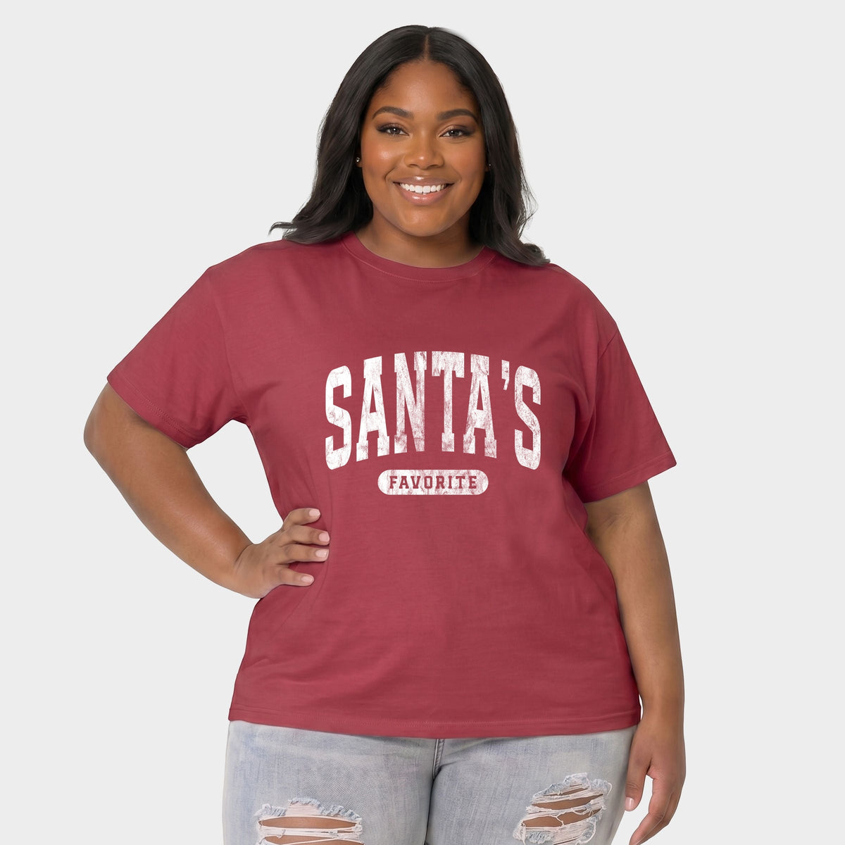 Santa's Favorite Arched Bold - Women's Plus Garment Dyed Tee