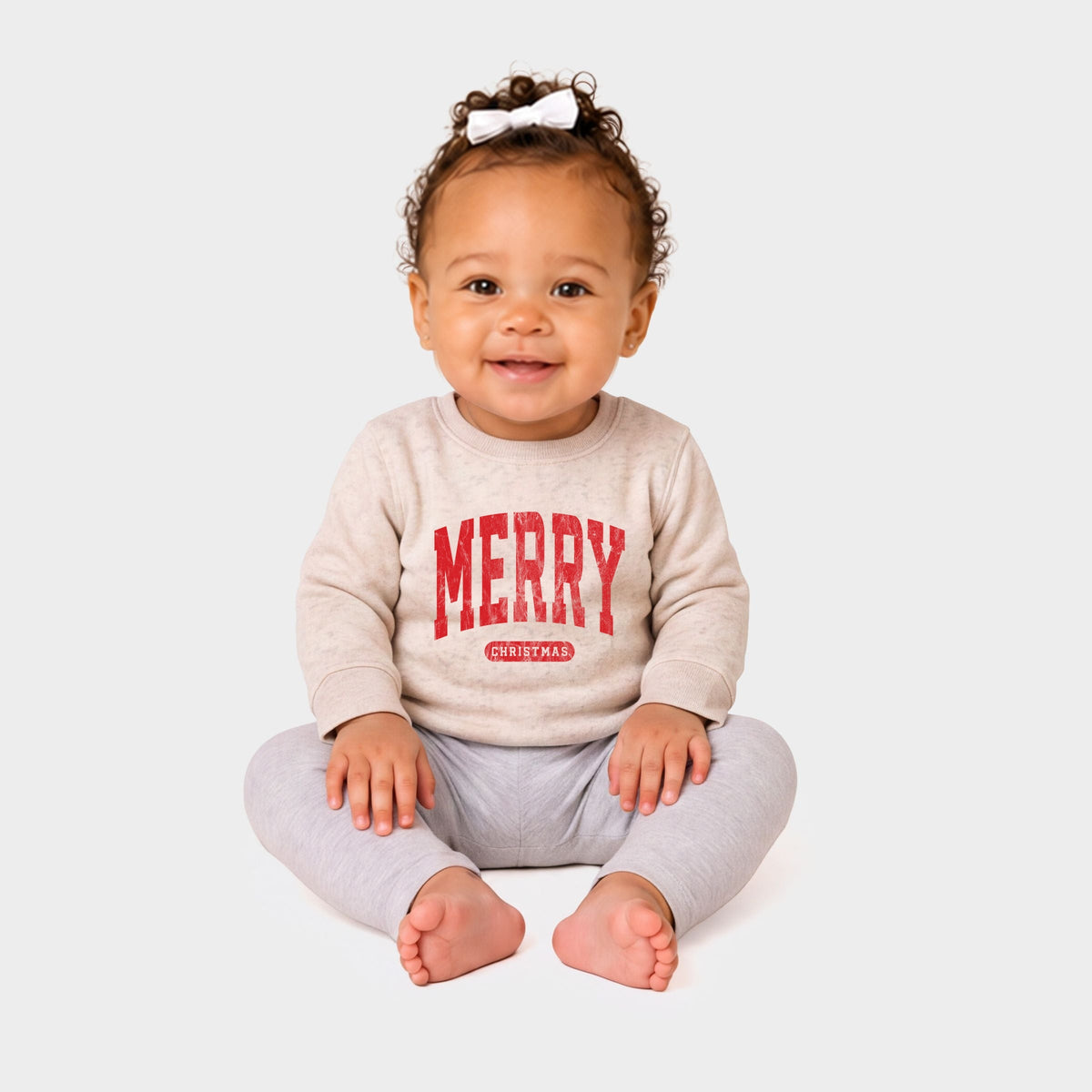 Merry Christmas Arched Bold - Infant Crew Fleece Sweatshirt