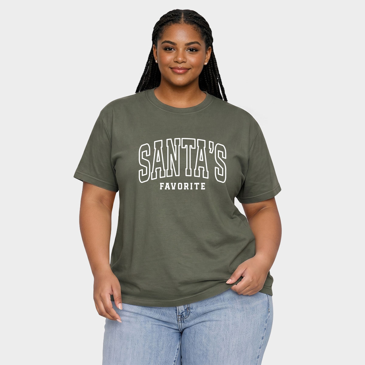 Santa's Favorite Arched Outline - Women's Plus Garment Dyed Tee