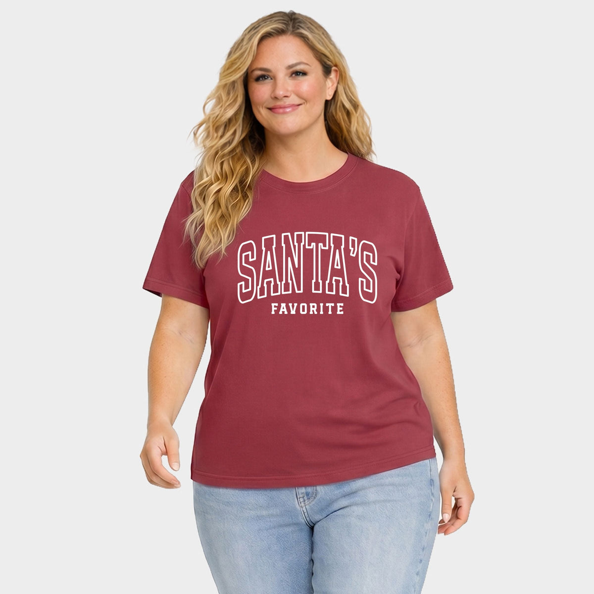 Santa's Favorite Arched Outline - Women's Plus Garment Dyed Tee