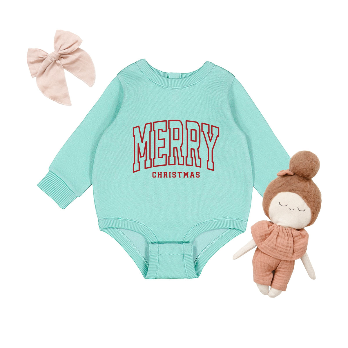 Merry Christmas Arched Outline - Infant Fleece BodySuit